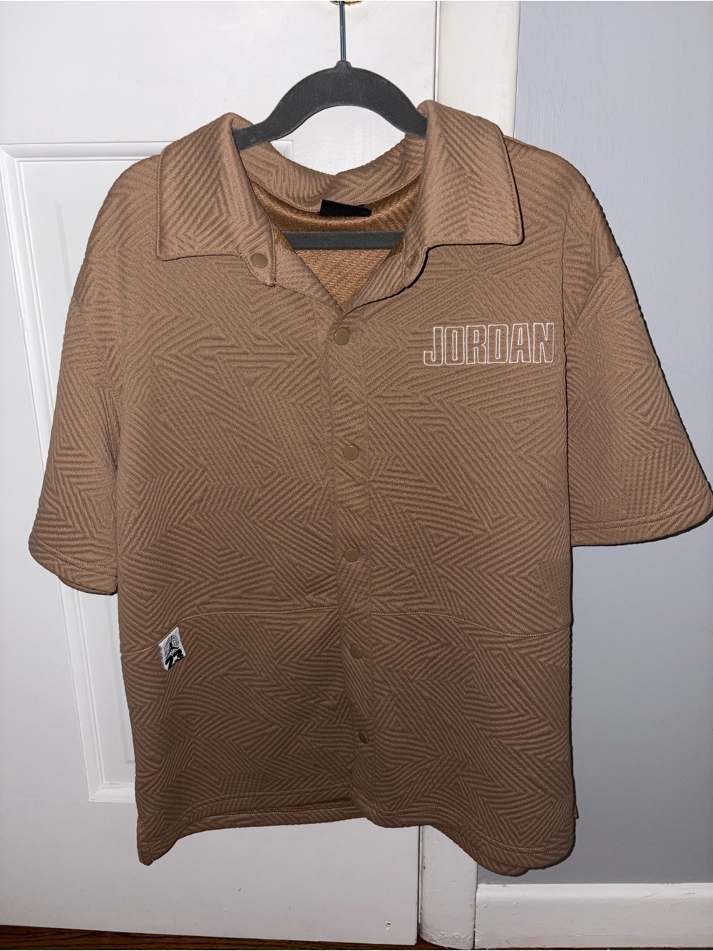 Jordan Boy's Short-Sleeve Textured Button Down Shirt in Brown L